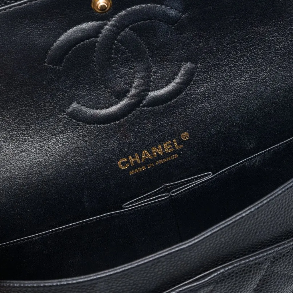 Chanel Medium Classic Caviar Double Flap Black Leather Very good - Box View