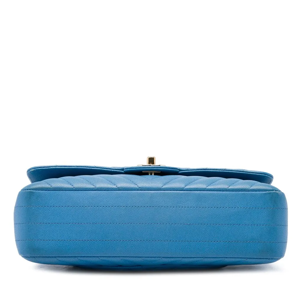 Chanel Medium Classic Chevron Caviar Double Flap Blue Leather Very good - Inside View