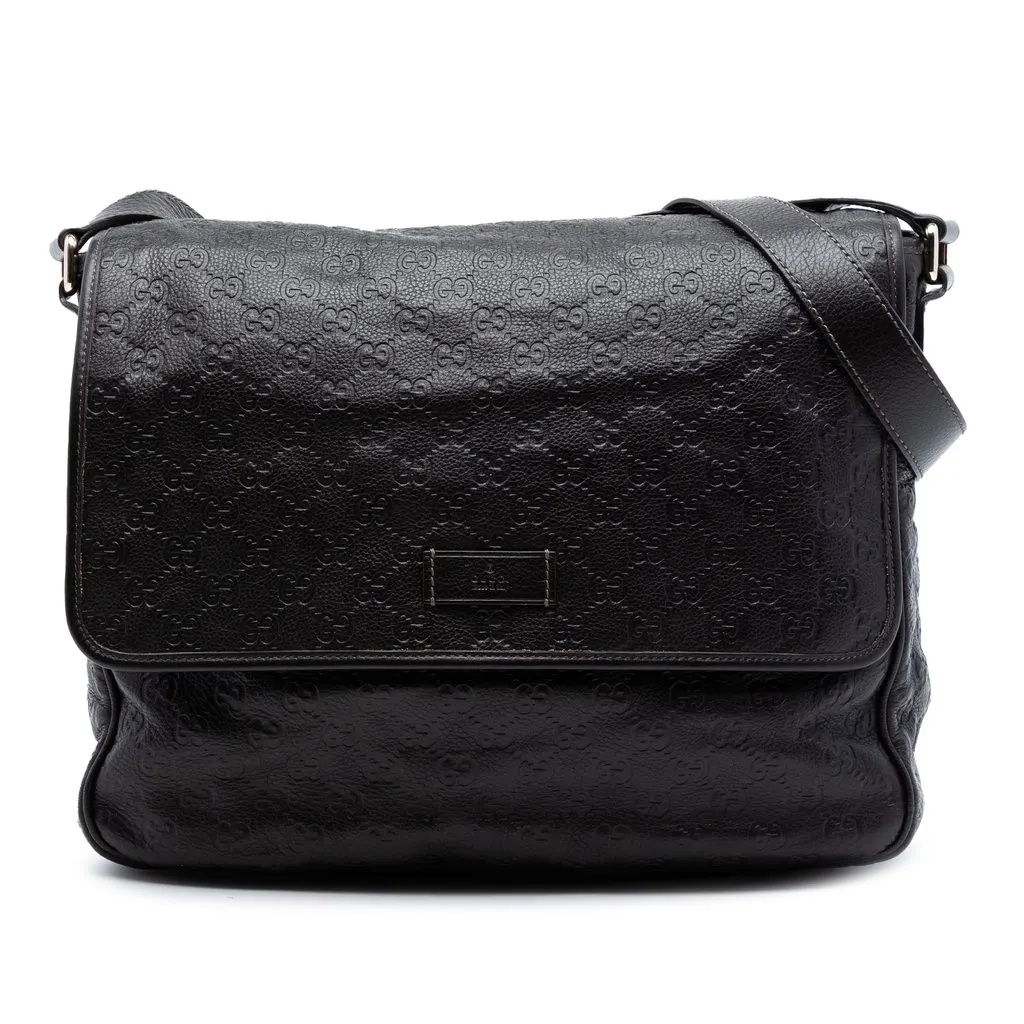 Gucci Guccissima Messenger Bag Black Leather Very good - Front View
