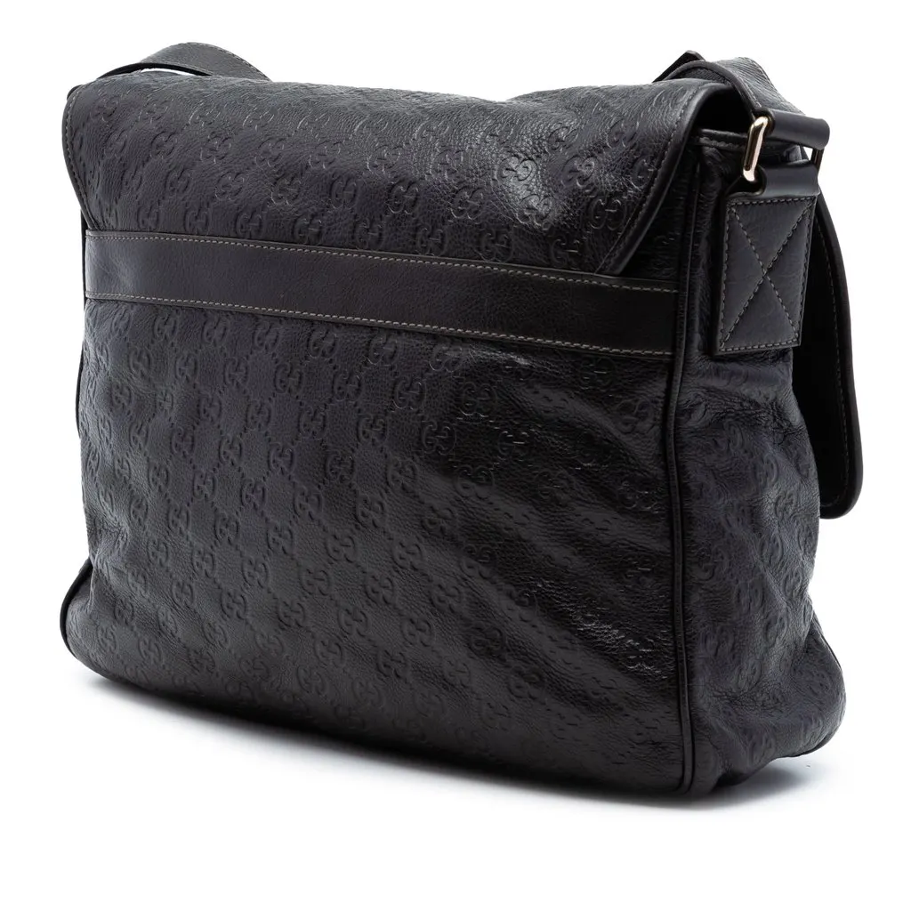Gucci Guccissima Messenger Bag Black Leather Very good - Back View