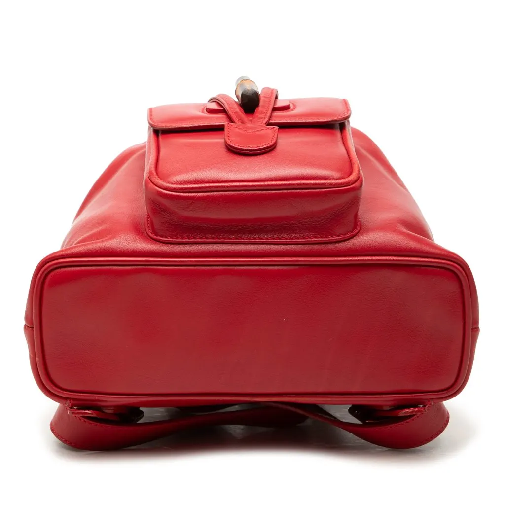 Gucci Calfskin Bamboo Drawstring Backpack Red Leather Good - Inside View