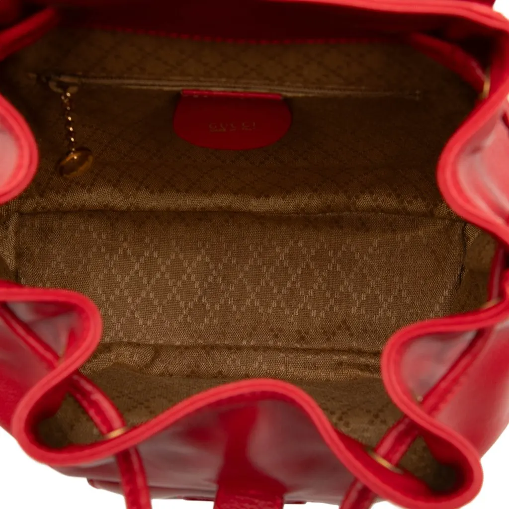 Gucci Calfskin Bamboo Drawstring Backpack Red Leather Good - Model View