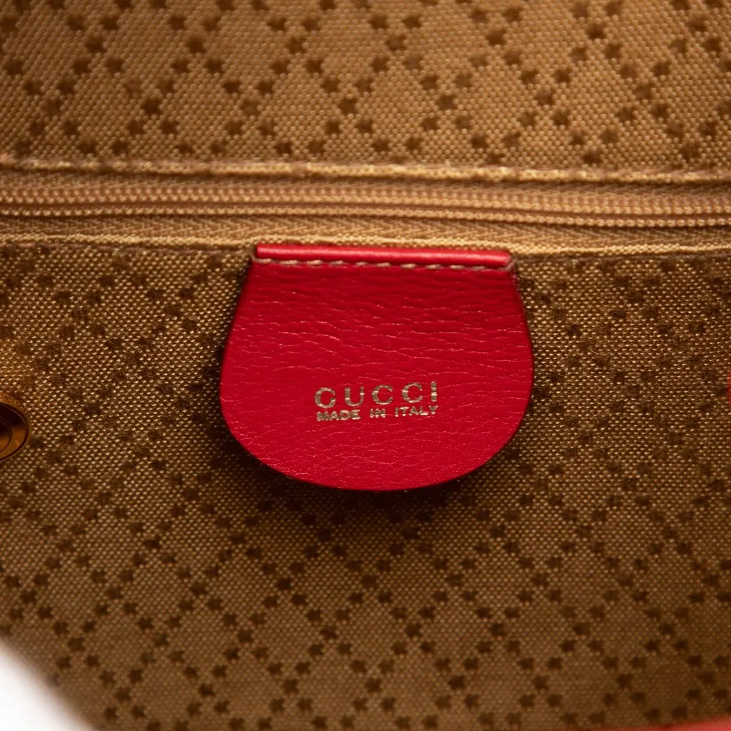 Gucci Calfskin Bamboo Drawstring Backpack Red Leather Good - Box View