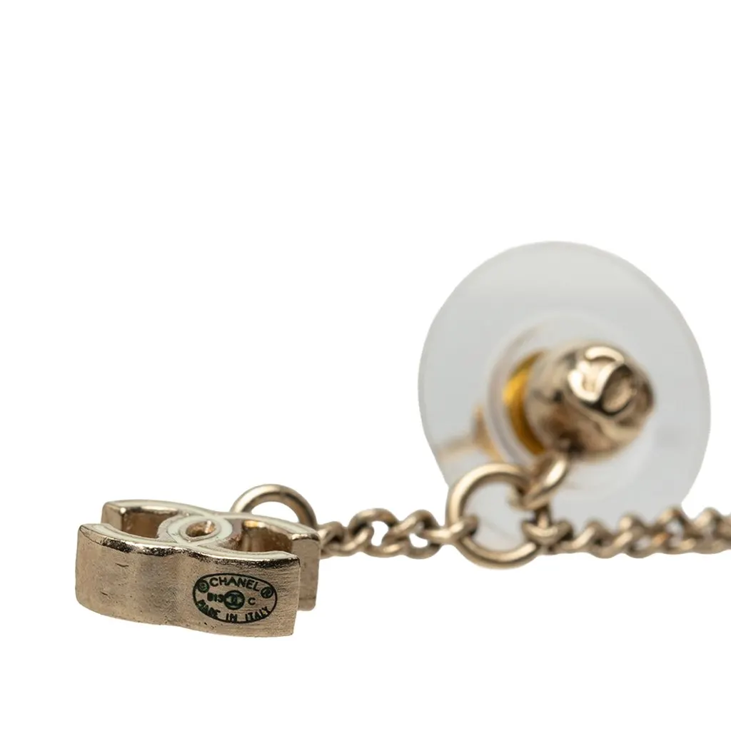 Chanel CC Gold Plated Enamel Camellia Drop Push Back Earrings Gold Metal Very good - Inside View