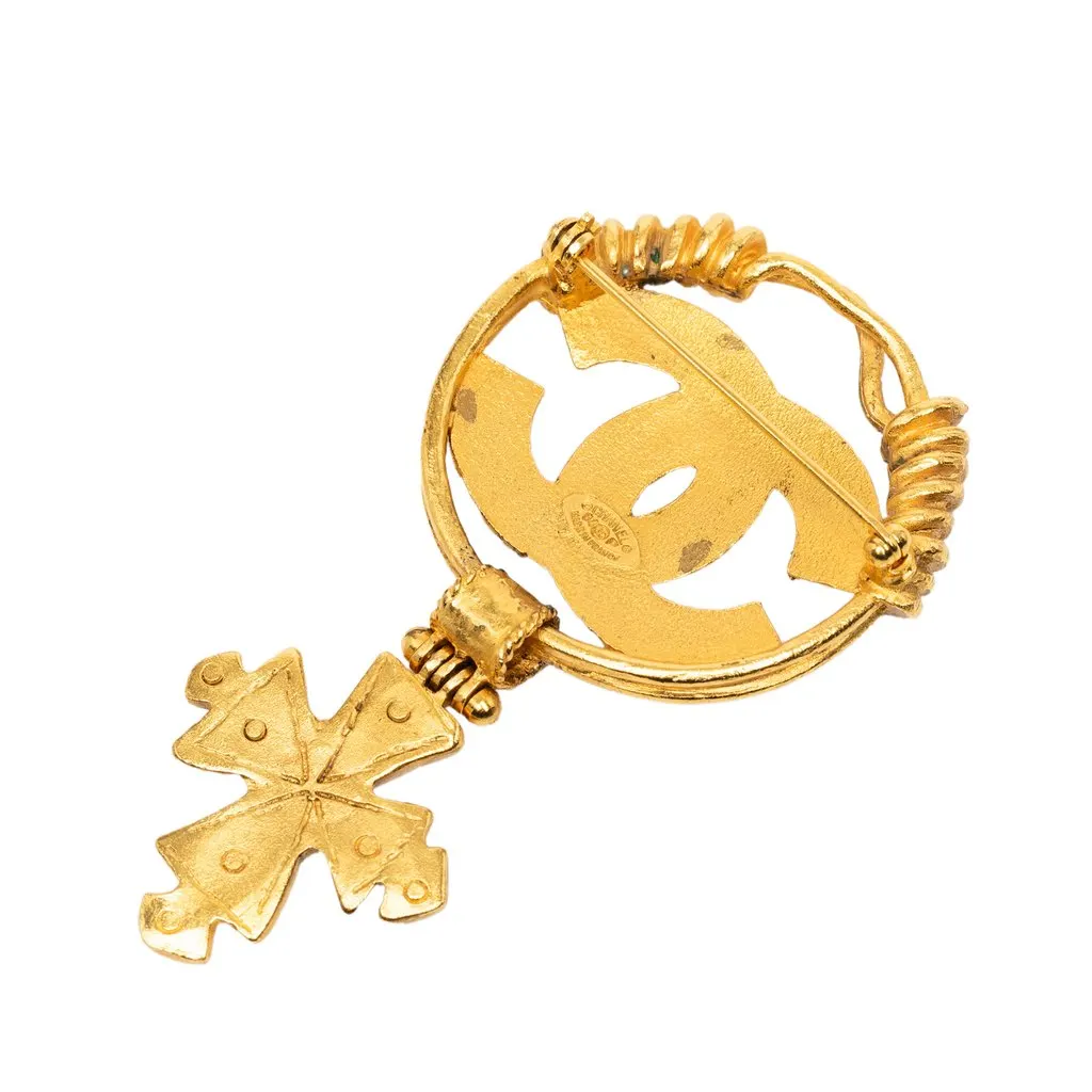 Chanel CC Gold Plated Cross Brooch Gold Metal Very good - Back View
