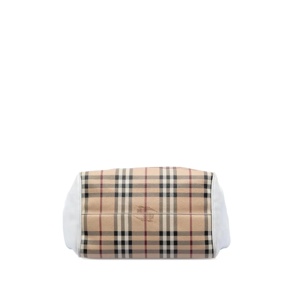 Burberry Small Leather Trimmed Haymarket Check Coated Canvas Canterbury Tote Beige Very good - Inside View