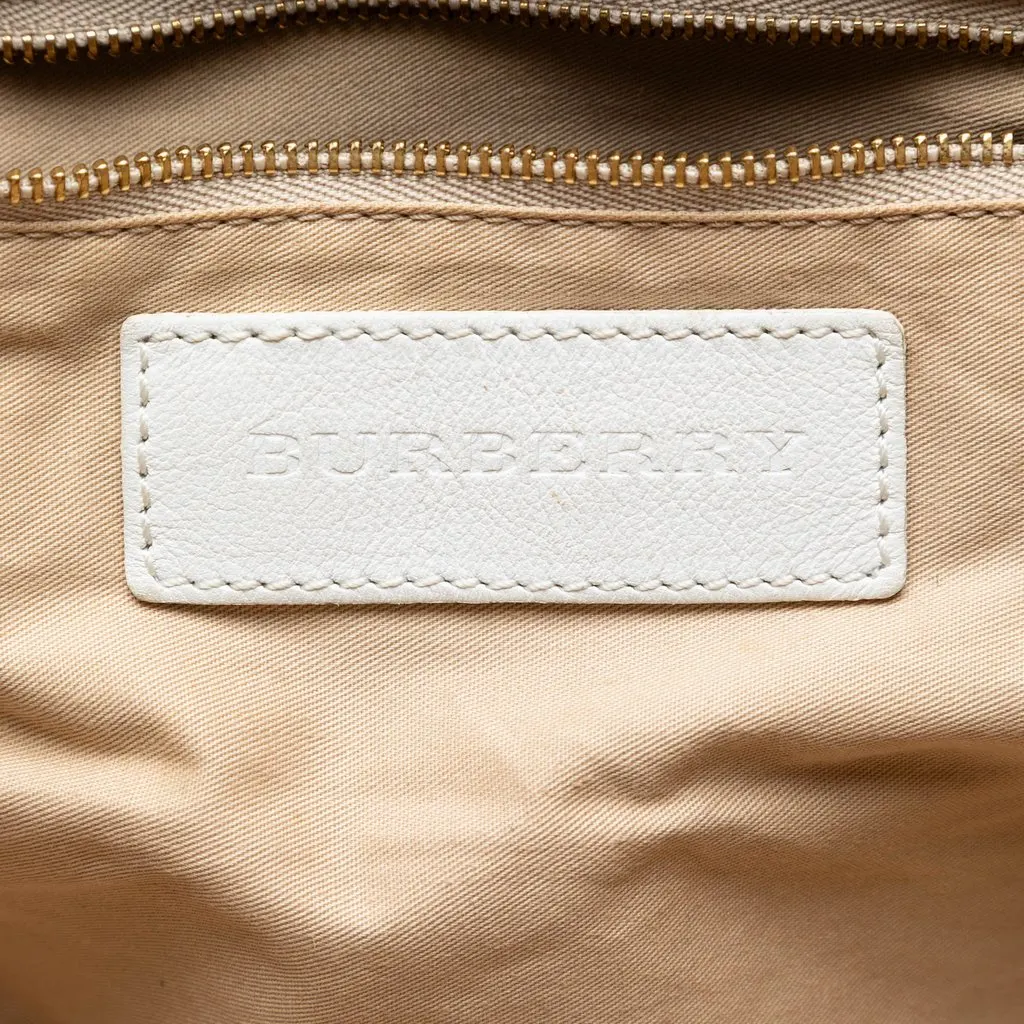 Burberry Small Leather Trimmed Haymarket Check Coated Canvas Canterbury Tote Beige Very good - Box View