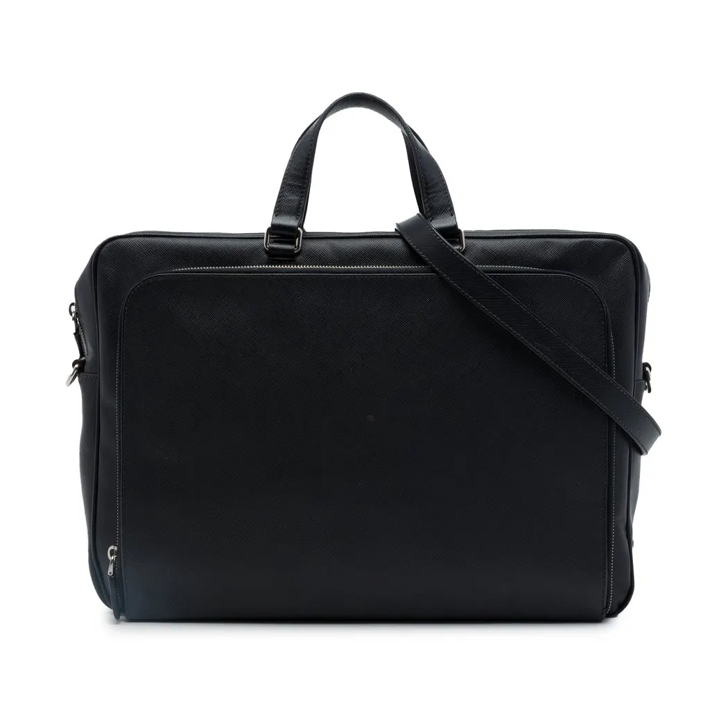 Prada Saffiano Business Bag Black Leather Very good - Front View
