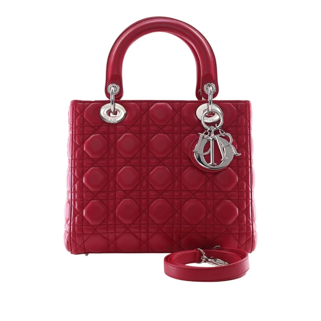 Dior Medium Lambskin Cannage Lady Dior Red Leather Very good - Front View