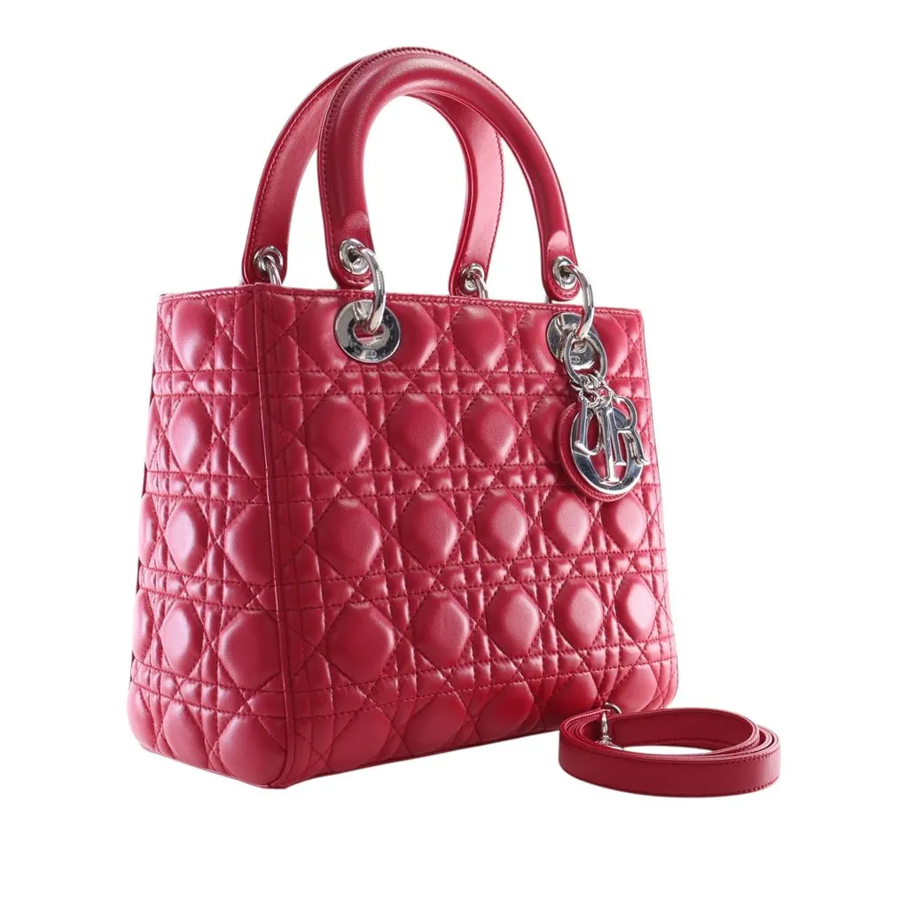 Dior Medium Lambskin Cannage Lady Dior Red Leather Very good - Back View