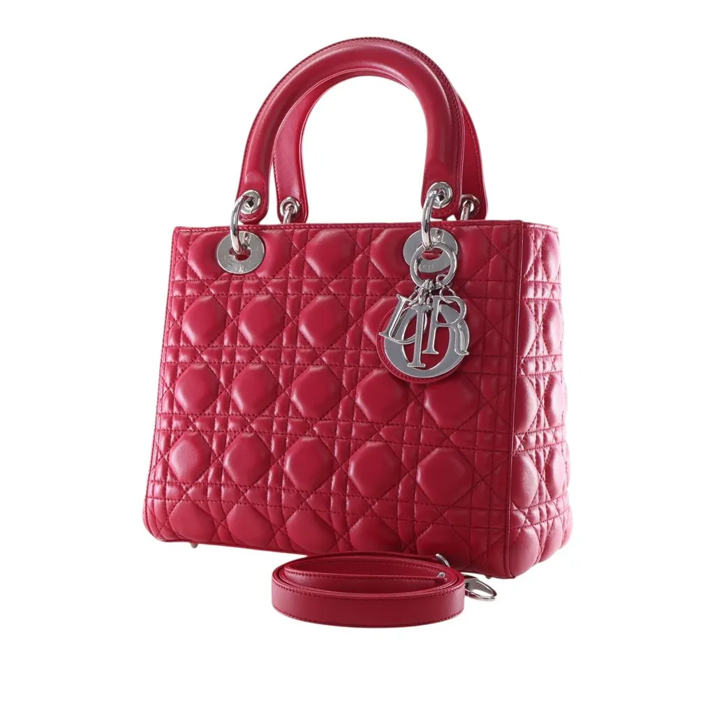 Dior Medium Lambskin Cannage Lady Dior Red Leather Very good - Inside View