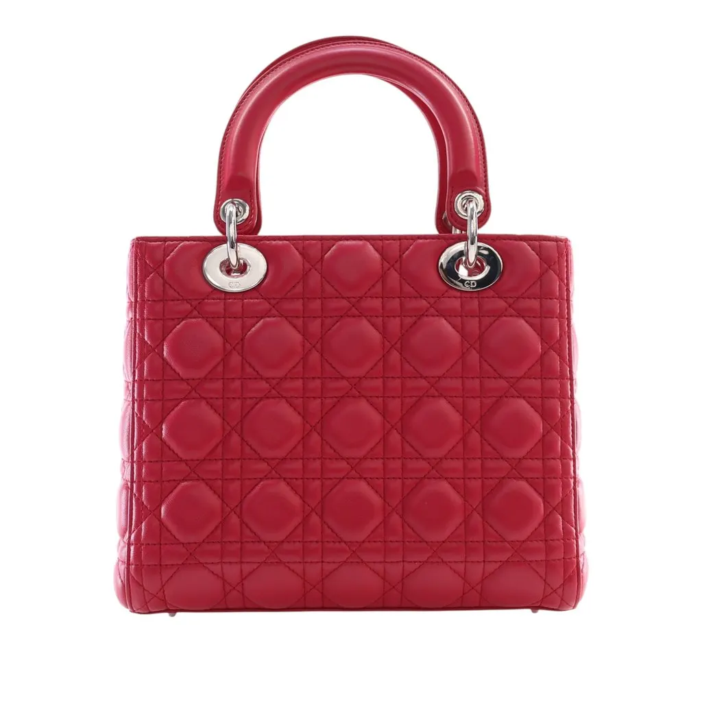 Dior Medium Lambskin Cannage Lady Dior Red Leather Very good - Model View
