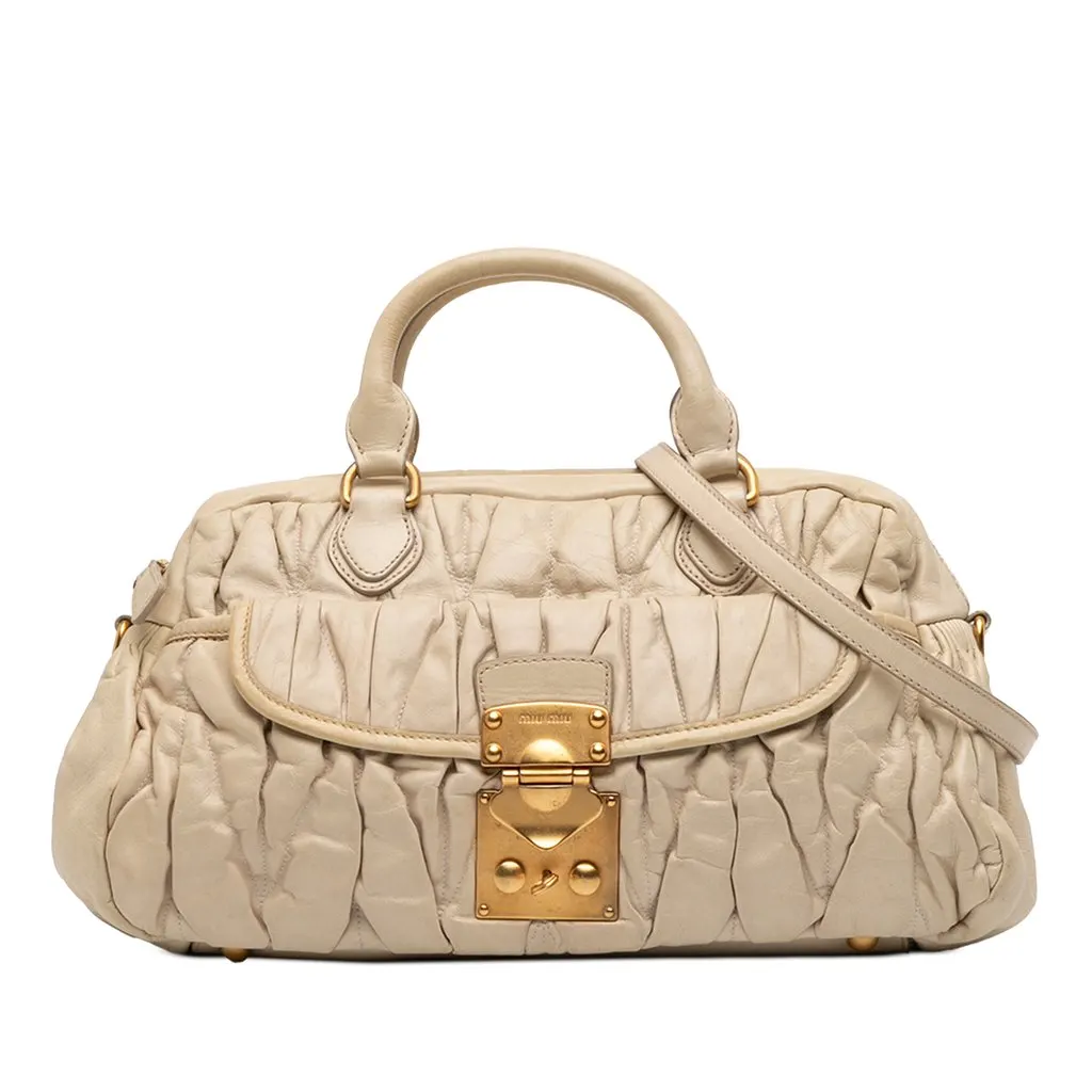 Miu Miu Matelasse Nappa Coffer Satchel Beige Leather Very good - Front View