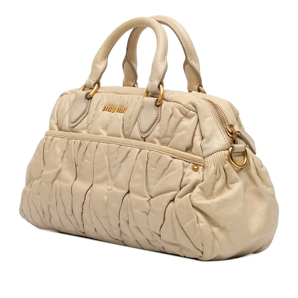 Miu Miu Matelasse Nappa Coffer Satchel Beige Leather Very good - Back View