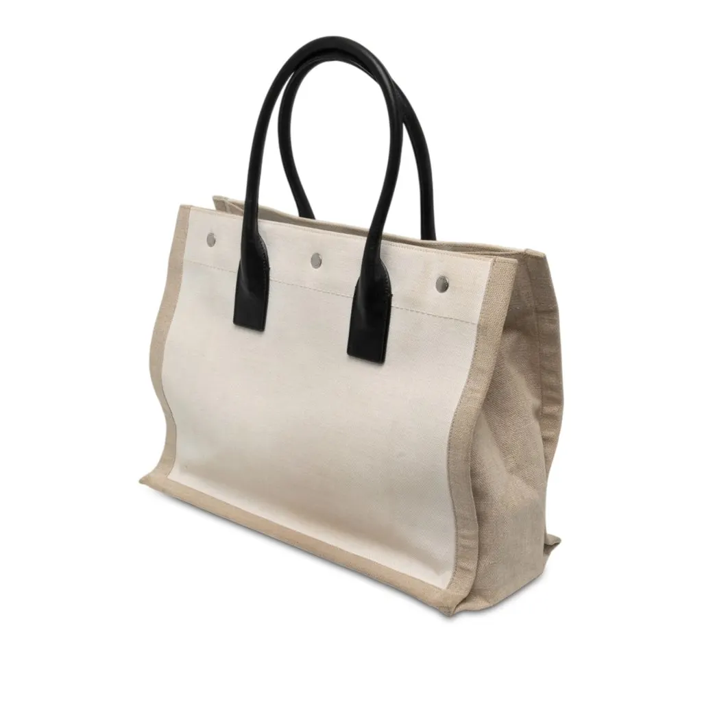 Saint Laurent Small Canvas Rive Gauche Tote Beige Canvas Very good - Back View