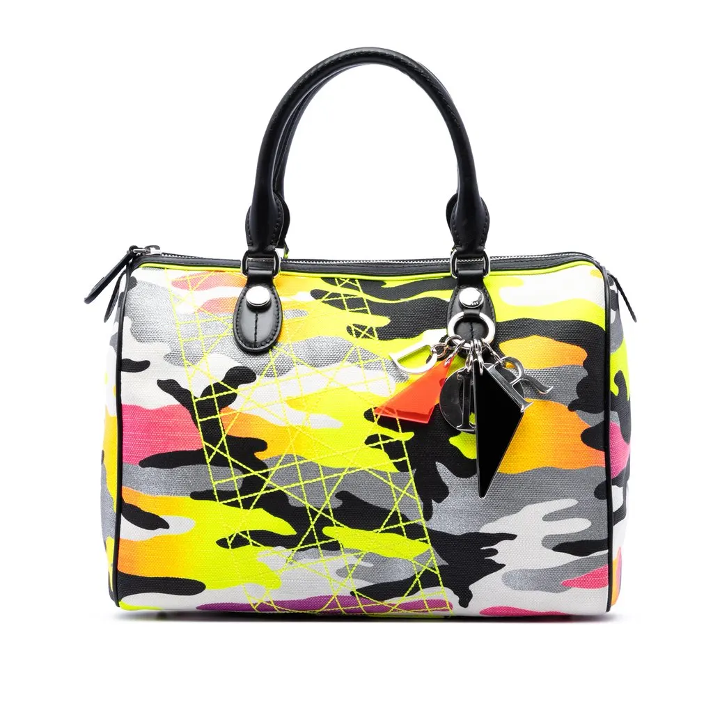 Dior Anselm Reyle Canvas Camouflage Boston Bag Yellow Very good - Front View