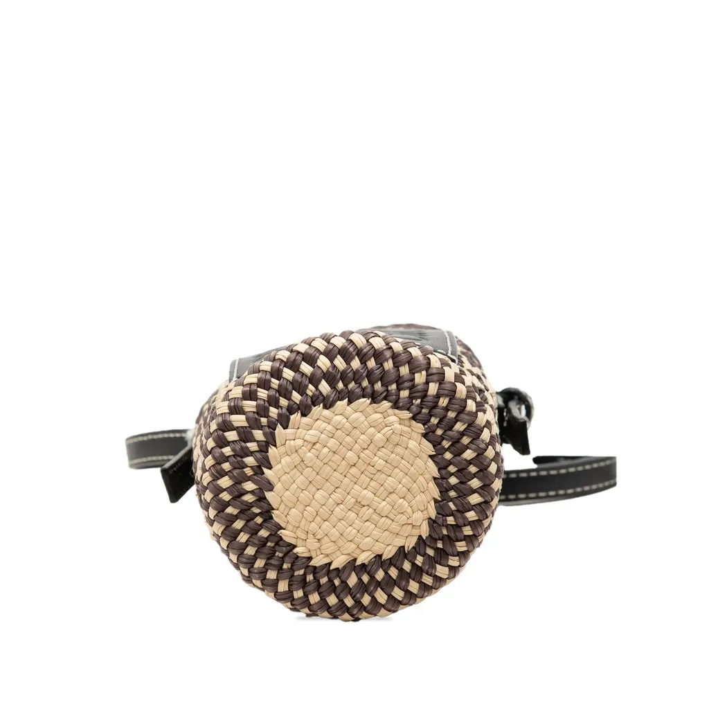 Loewe Paulas Ibiza Raffia Anagram Cylinder Pocket Bucket Bag Beige Rattan Good - Inside View