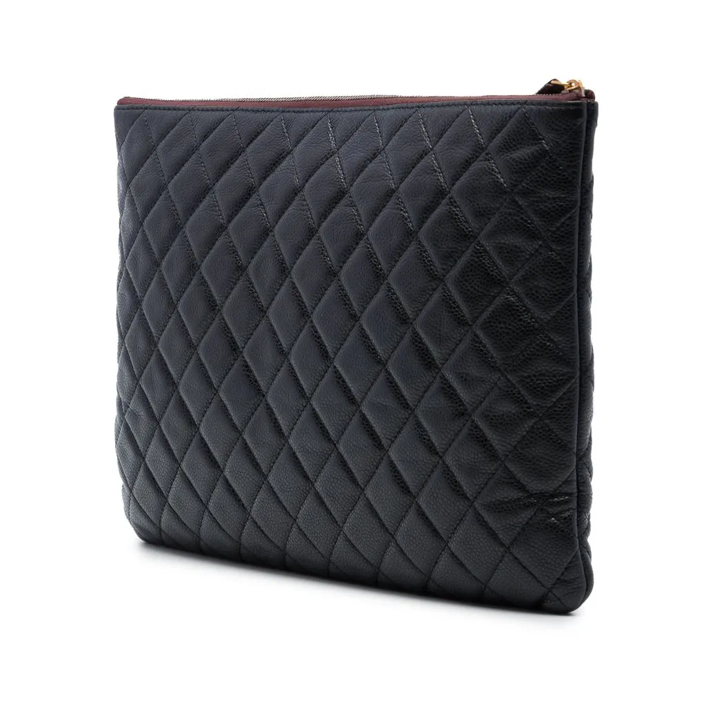 Chanel Large Quilted Caviar O Case Clutch Black Leather Very good - Back View