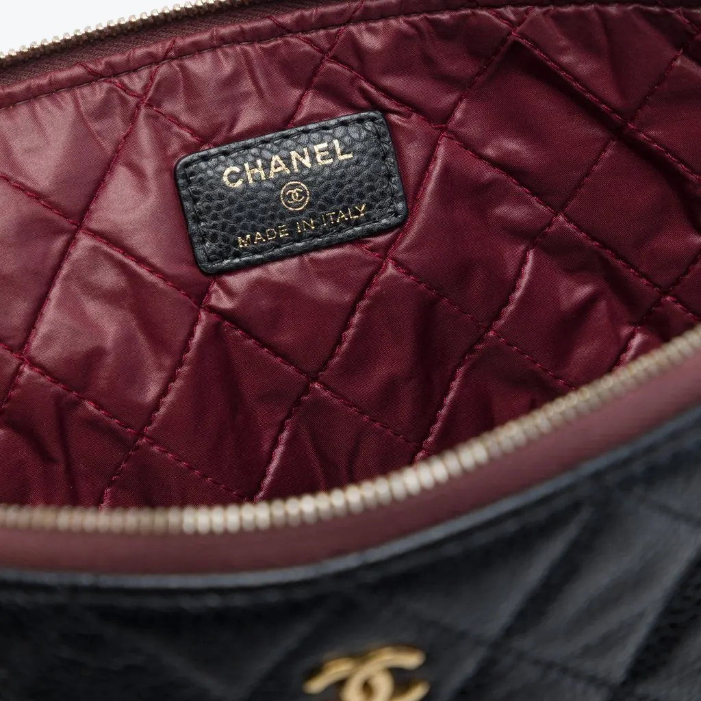 Chanel Large Quilted Caviar O Case Clutch Black Leather Very good - Box View