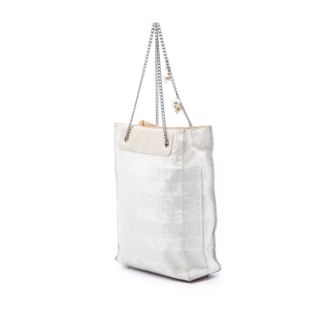 Chanel CC Canvas Pearl Tote White Good - Back View