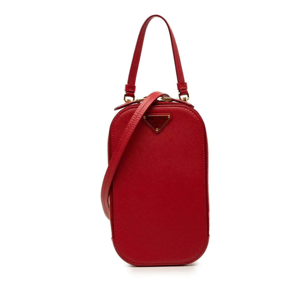 Prada Saffiano Zip Phone Holder Red Leather Very good - Front View