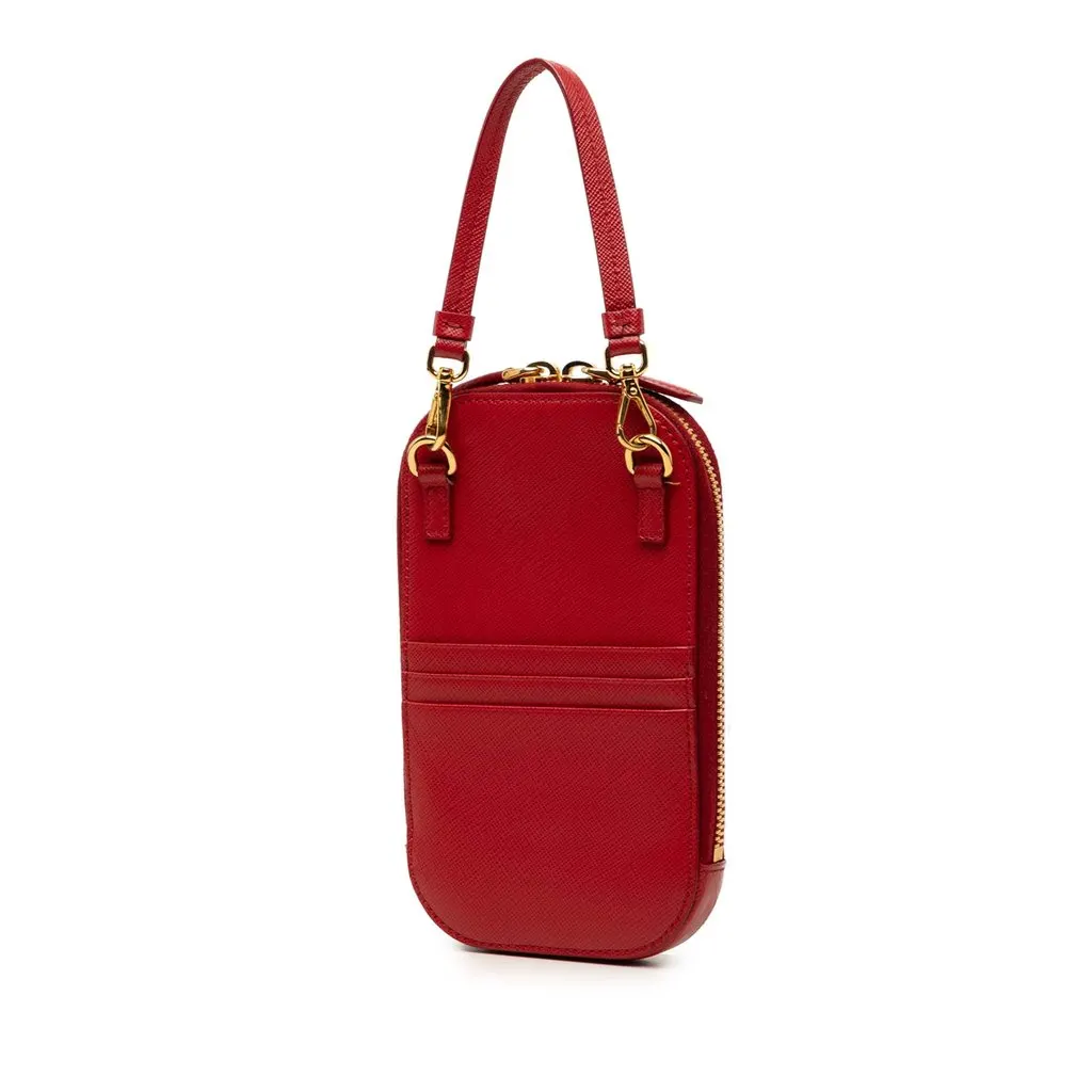 Prada Saffiano Zip Phone Holder Red Leather Very good - Back View