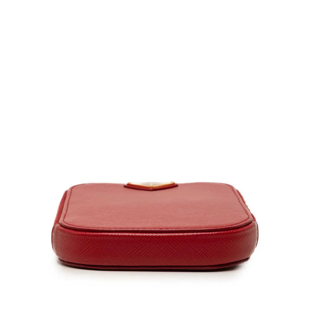 Prada Saffiano Zip Phone Holder Red Leather Very good - Inside View