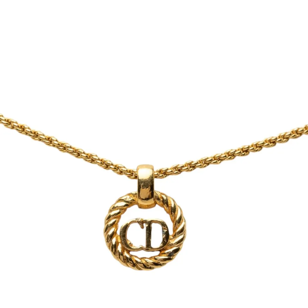 Dior Gold Plated CD Logo Pendant Necklace Gold Metal Very good - Back View