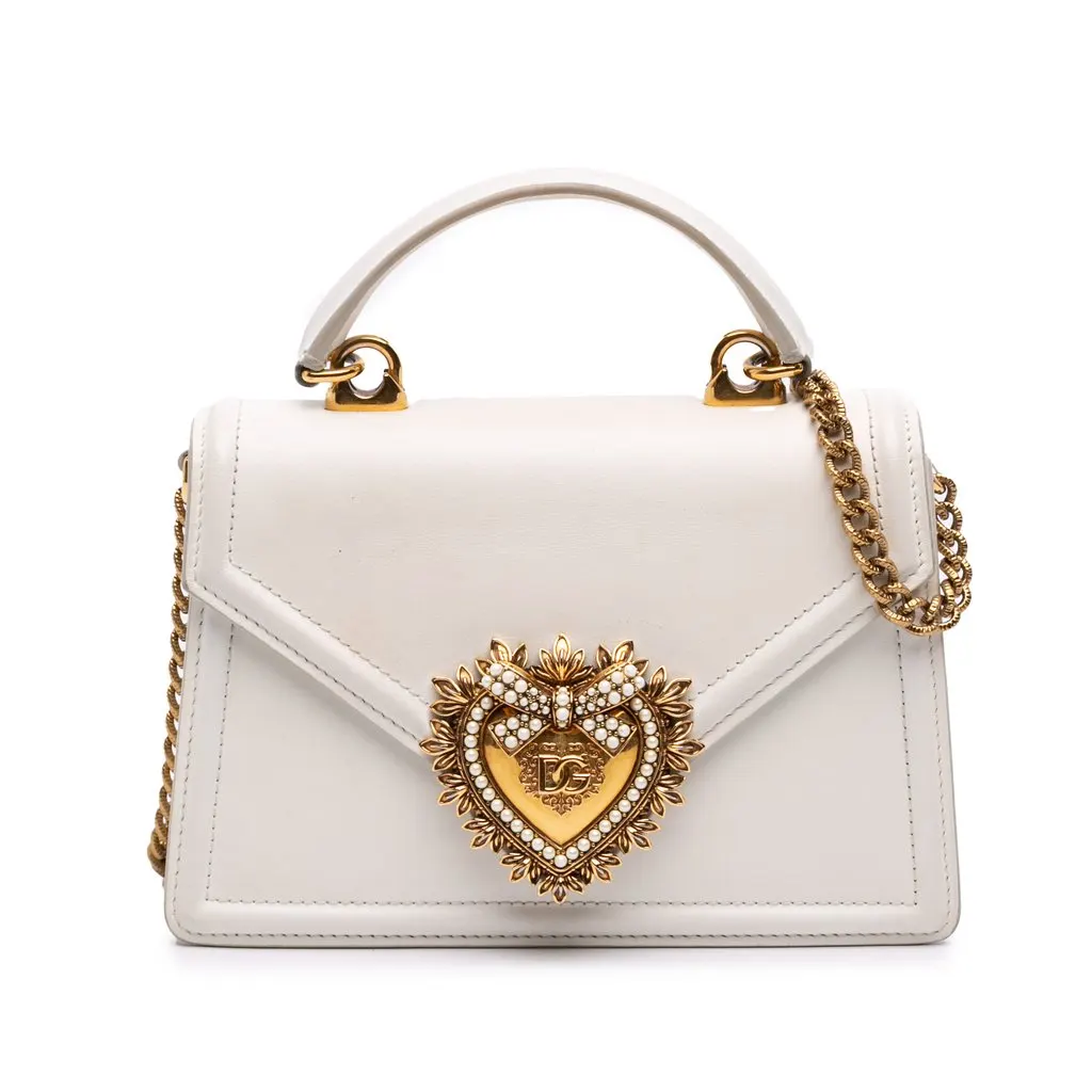 Dolce & Gabbana Small Smooth Calfskin Devotion Satchel White Leather Very good - Front View