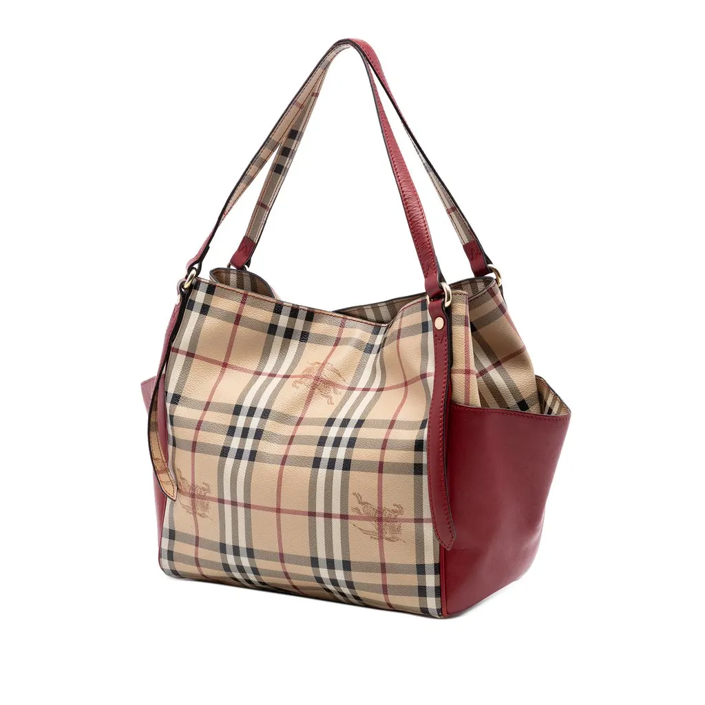 Burberry Small Leather Trimmed Haymarket Check Coated Canvas Canterbury Tote Beige Very good - Back View