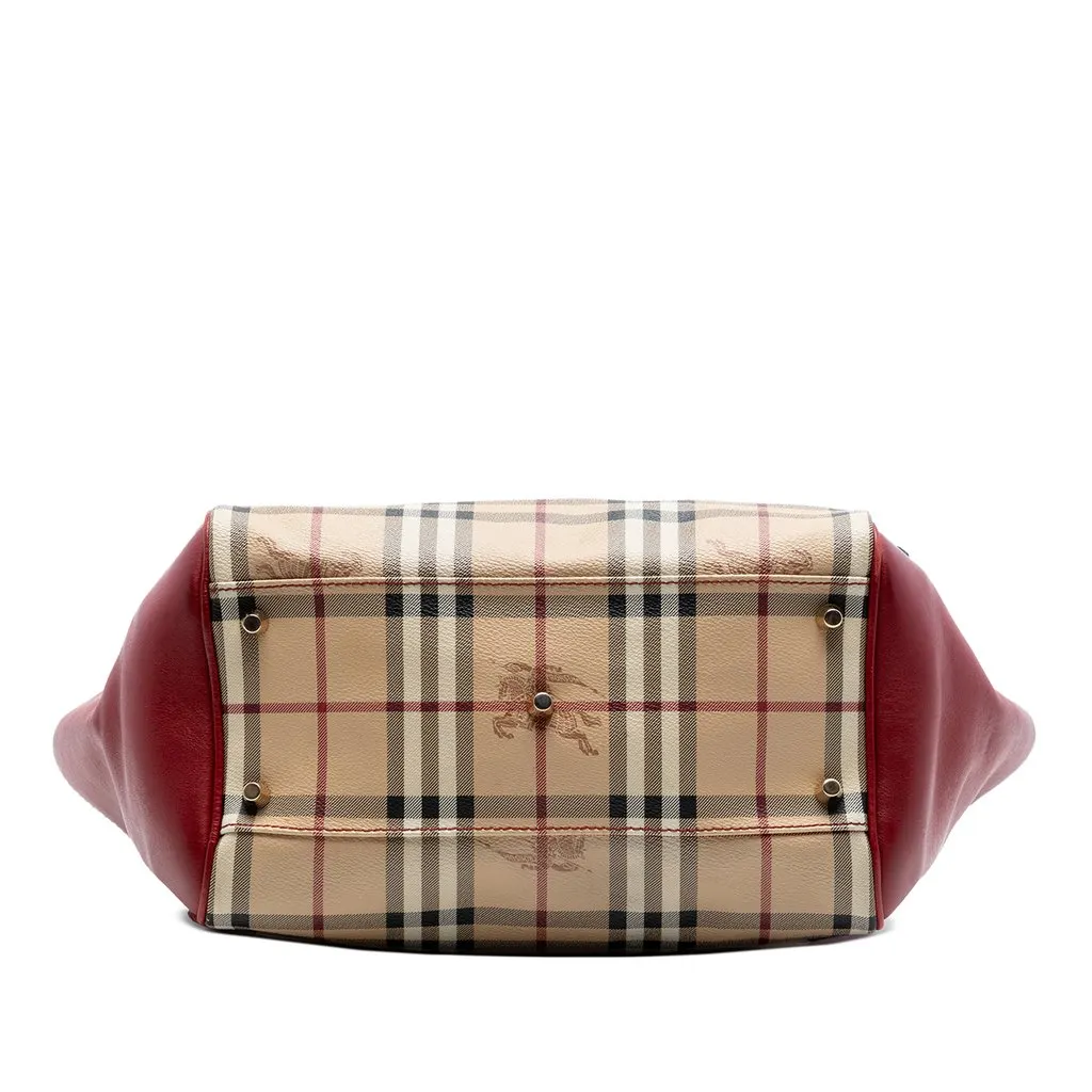 Burberry Small Leather Trimmed Haymarket Check Coated Canvas Canterbury Tote Beige Very good - Inside View