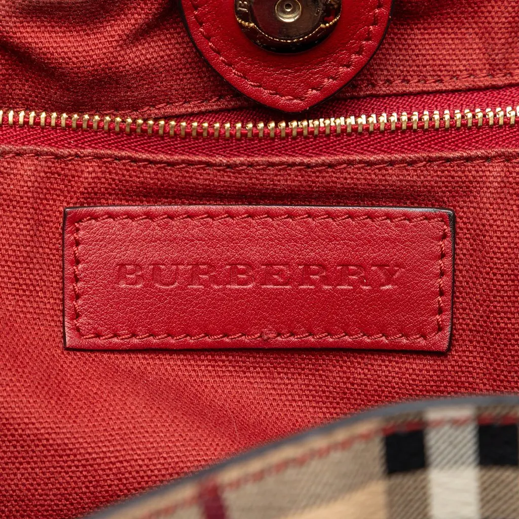 Burberry Small Leather Trimmed Haymarket Check Coated Canvas Canterbury Tote Beige Very good - Box View