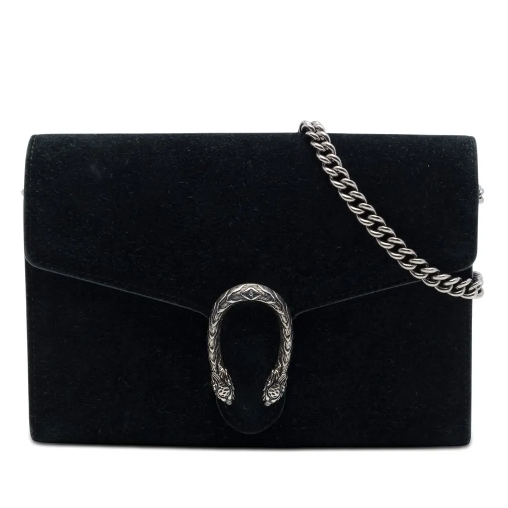 Gucci Suede Dionysus Wallet on Chain Black Leather Very good - Front View
