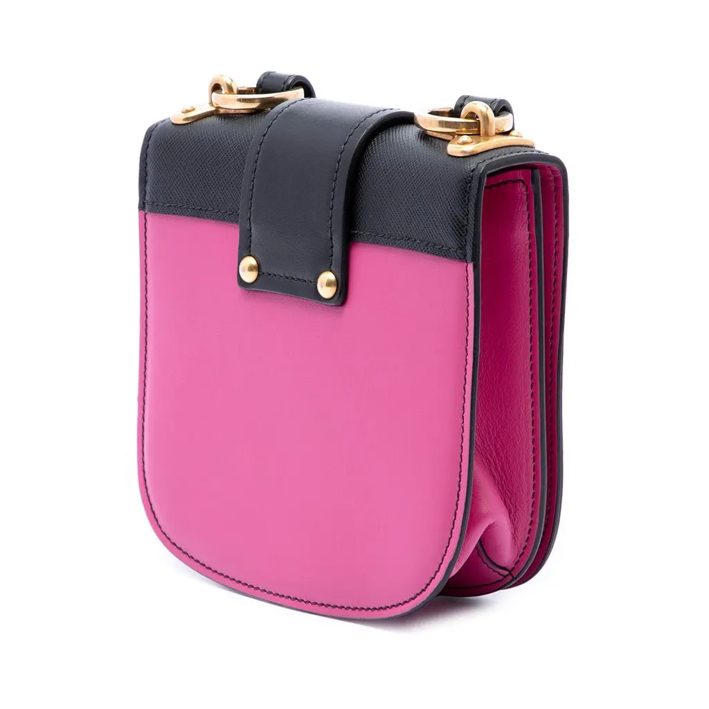 Prada Saffiano Trimmed City Calf Pionniere Crossbody Pink Leather Very good - Back View
