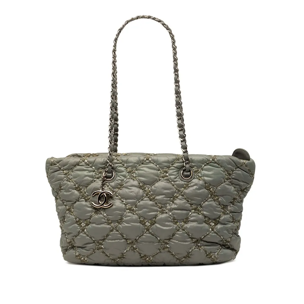 Chanel Paris Byzance Nylon Tweed On Stitch Tote Green Very good - Front View