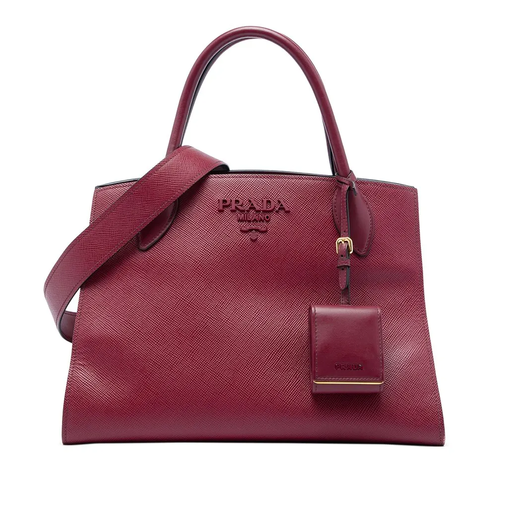 Prada Medium Saffiano Cuir Monochrome Top Handle Tote Red Leather Good - Front View