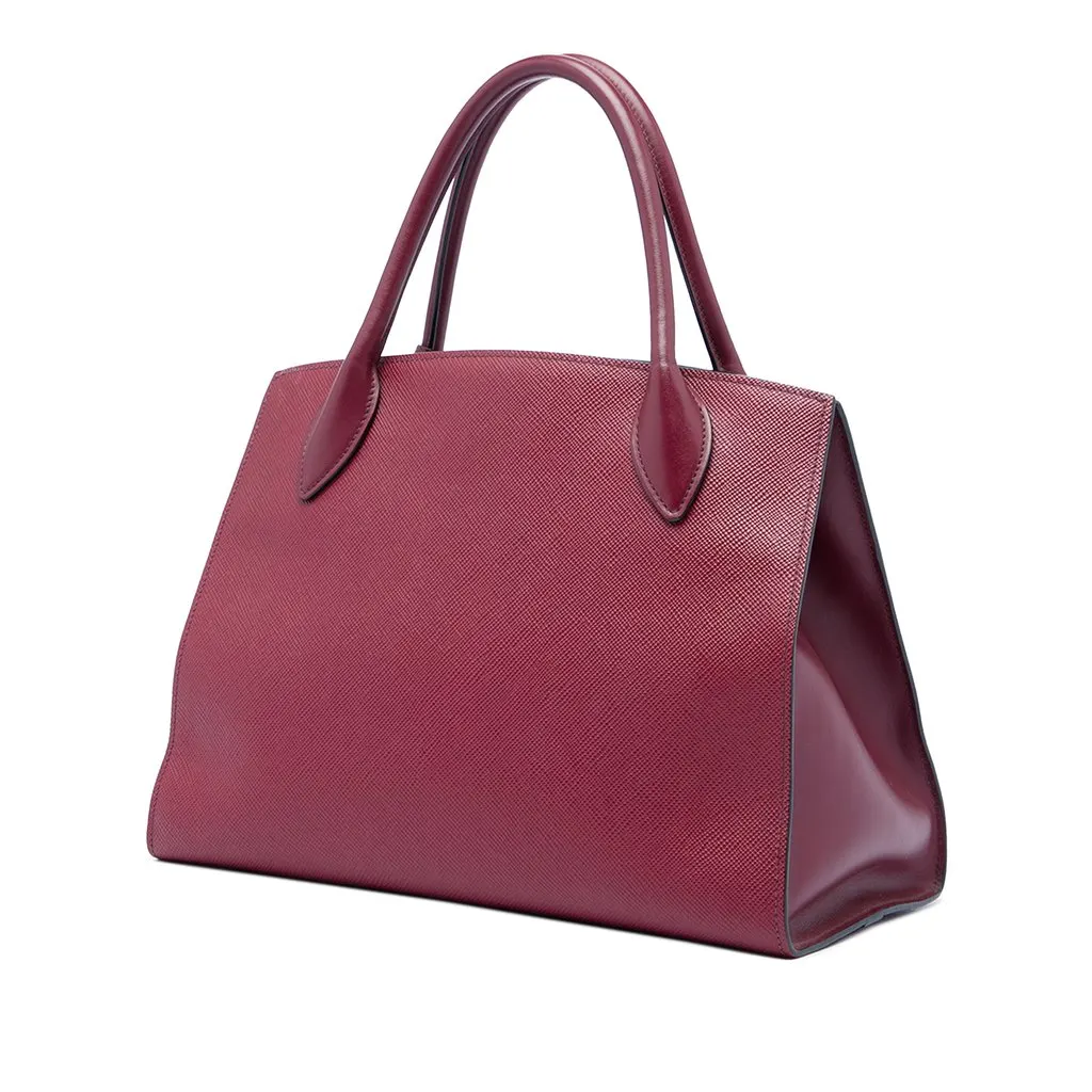 Prada Medium Saffiano Cuir Monochrome Top Handle Tote Red Leather Good - Back View
