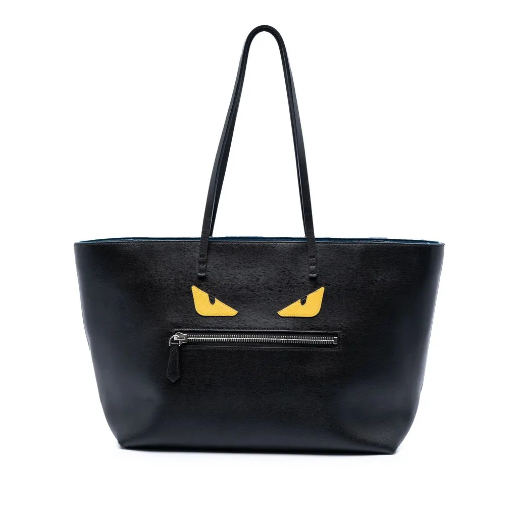 Fendi Leather Monster Roll Tote Black Leather Very good - Front View
