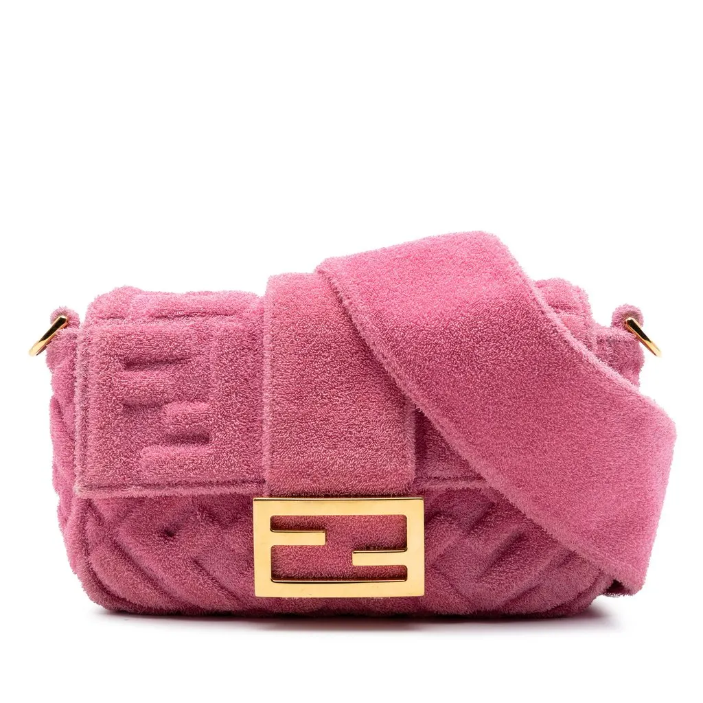 Fendi Embossed Terry Cloth FF 1974 Convertible Belt Baguette Pink Very good - Front View