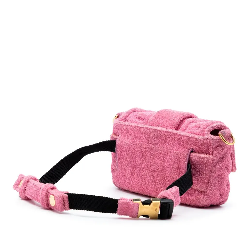 Fendi Embossed Terry Cloth FF 1974 Convertible Belt Baguette Pink Very good - Back View