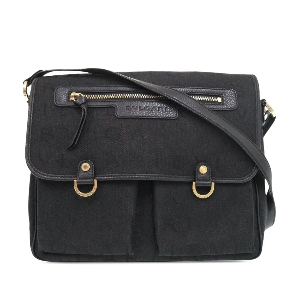 Bvlgari Logomania Canvas Messenger Bag Black Very good - Front View