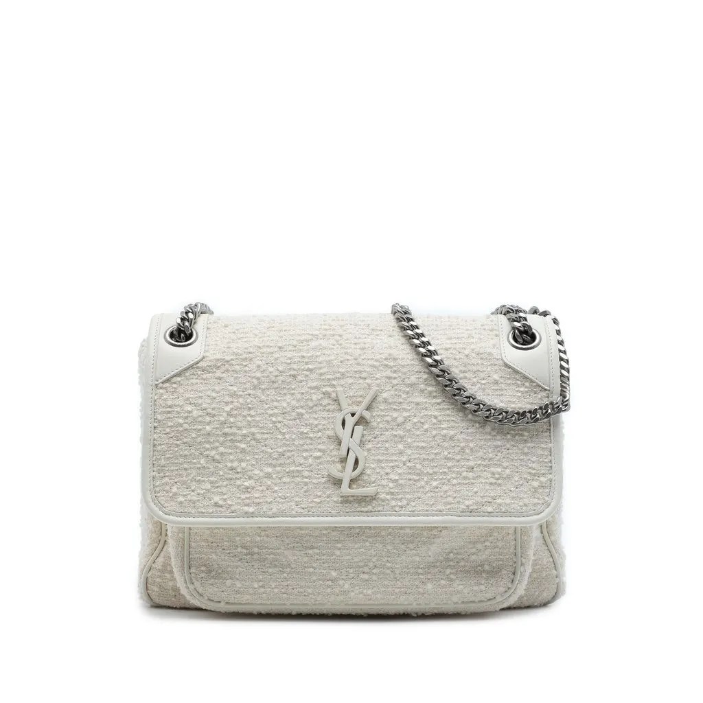 Saint Laurent Medium Tweed Niki White Very good - Front View