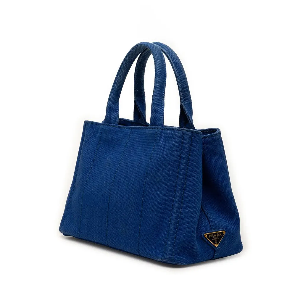Prada Small Canvas Canapa Logo Tote Blue Very good - Back View