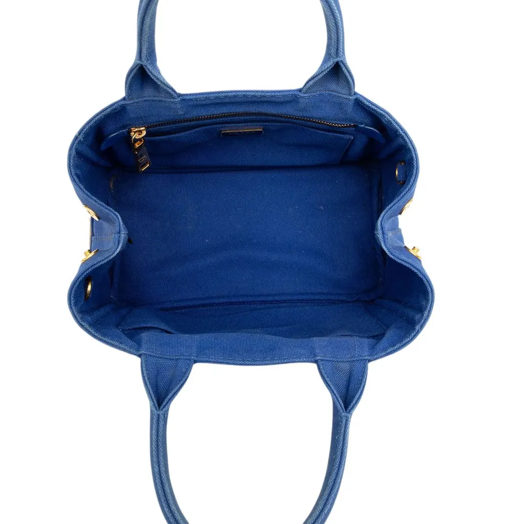 Prada Small Canvas Canapa Logo Tote Blue Very good - Model View