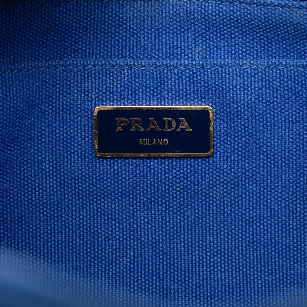 Prada Small Canvas Canapa Logo Tote Blue Very good - Box View