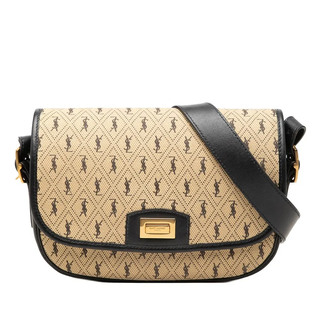 Saint Laurent Medium Canvas Monogram All Over Crossbody Beige Canvas Very good - Front View