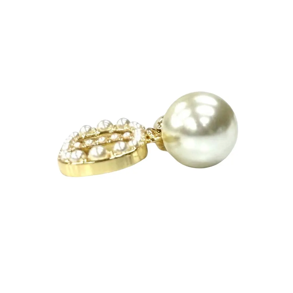 Dior Gold Plated Faux Pearl Tribales Push Back Earrings Gold Metal Very good - Model View