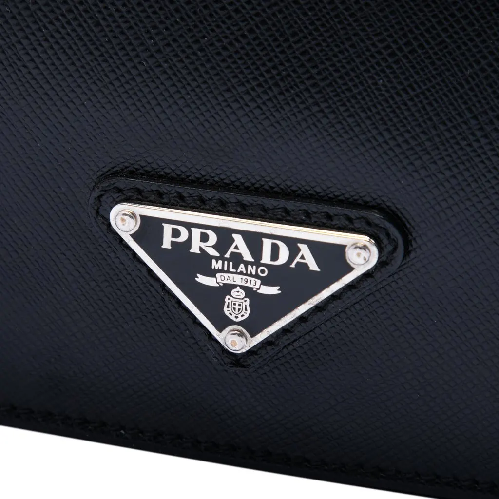 Prada Saffiano Cuir Travel Front Zip Pocket Briefcase Black Leather Very good - Box View