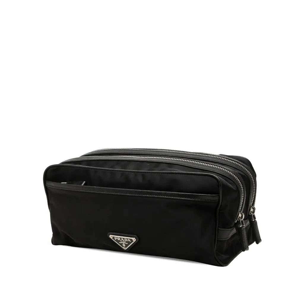 Prada Saffiano Trimmed Re Nylon Travel Pouch Black Very good - Back View