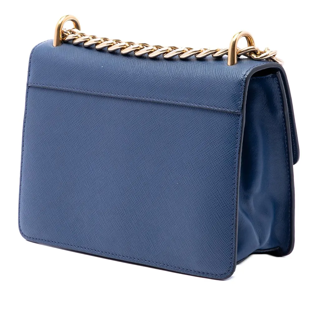 Prada Saffiano Turnlock Chain Crossbody Blue Leather Very good - Back View